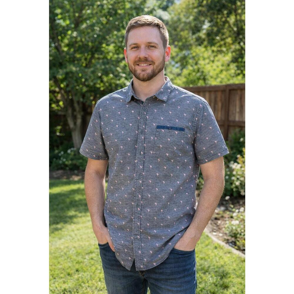 Urban Man Men's Short Sleeve Flamingo Print Shirt Size XLarge